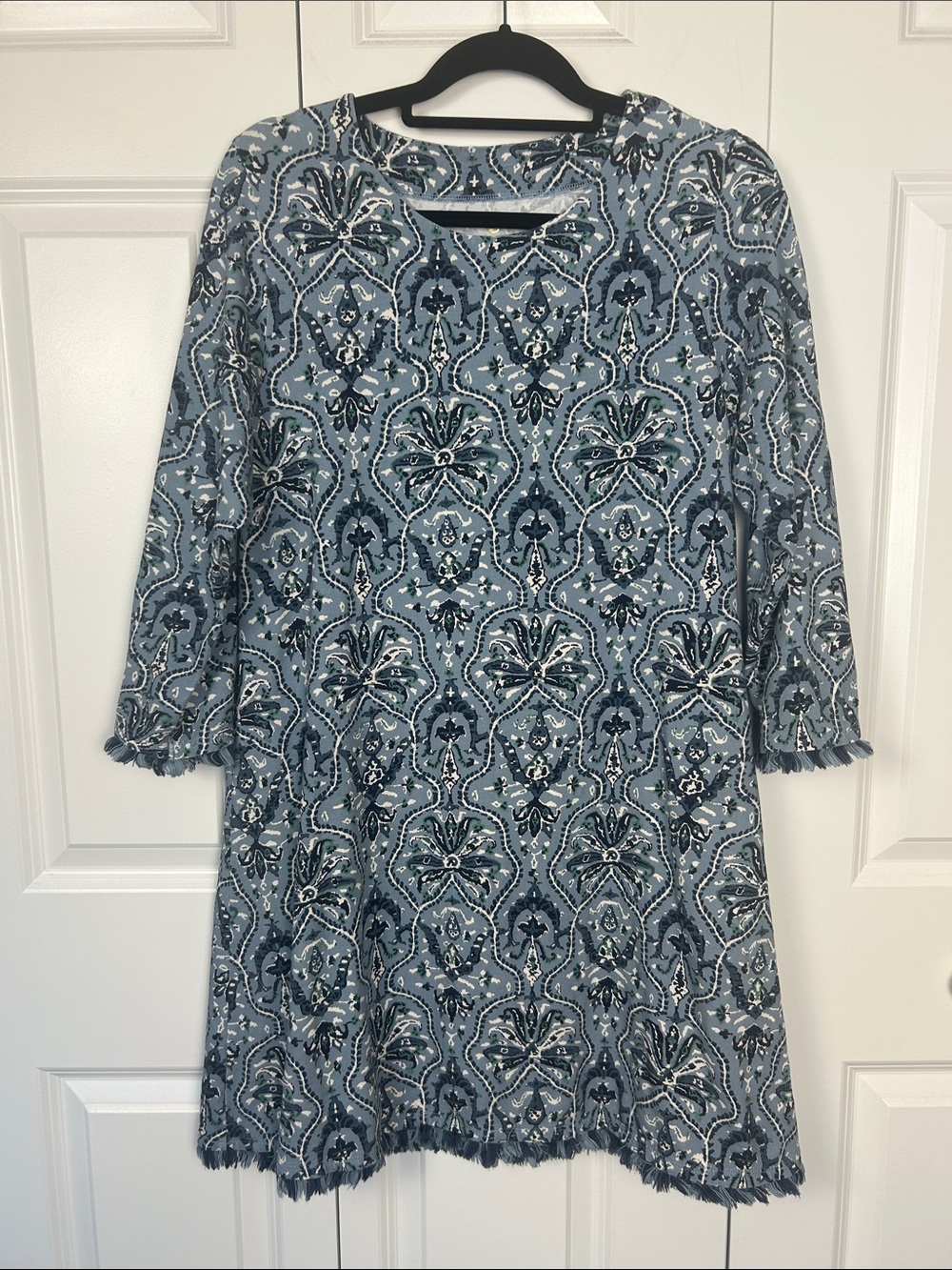Spartina 449 Blue Floral Medallion Long-Sleeve Shift Dress Size Large